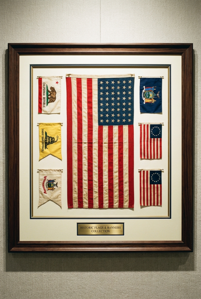 Framed flags and banners