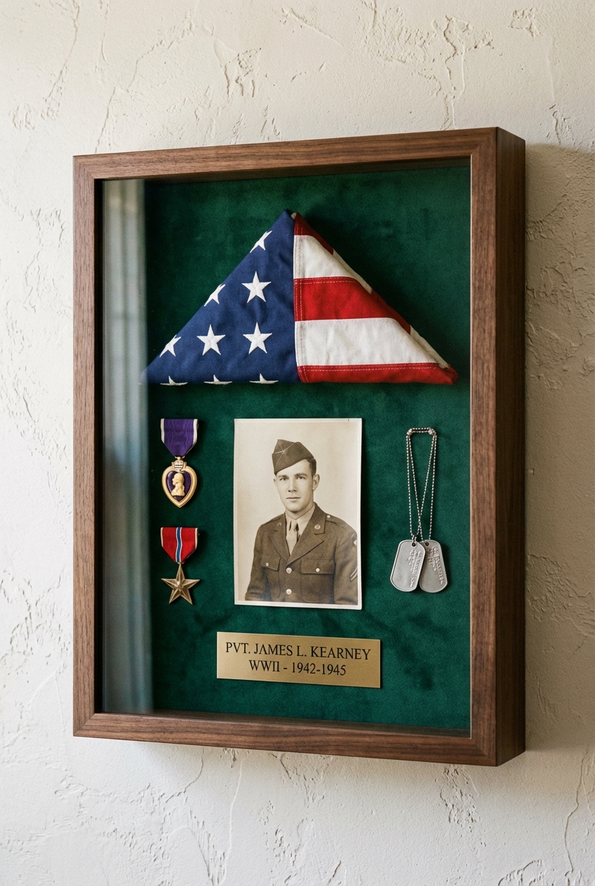 Framed military memorabilia